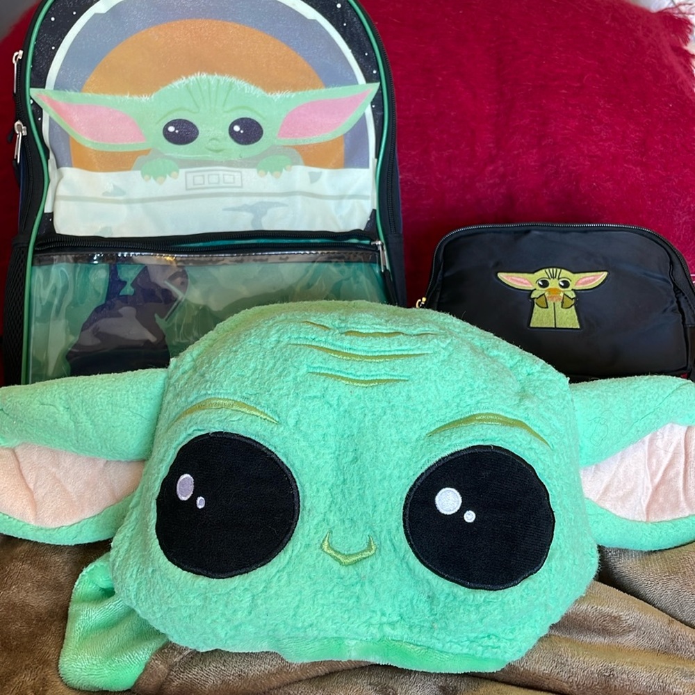 YODA BACKPACK, BELT BAG, and HOODED YODA BLANKET 3 Piece bundle